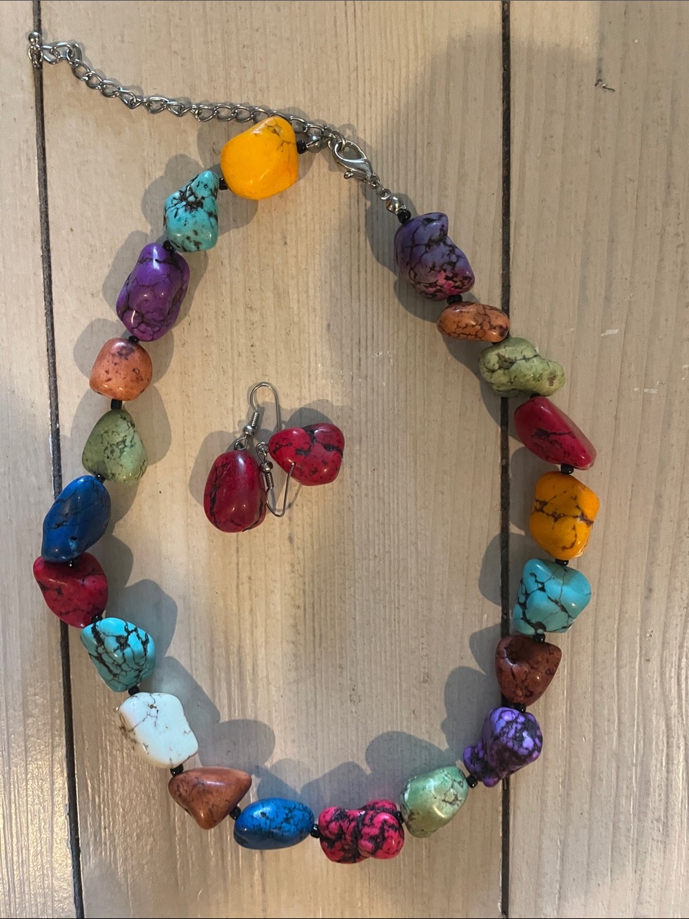 Multicolor Stone Bead Necklace and Earrings Set